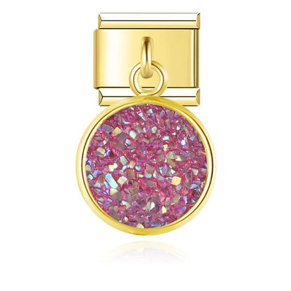 The Round Shiny Sparkling Druzy Dangle Charm in Gold