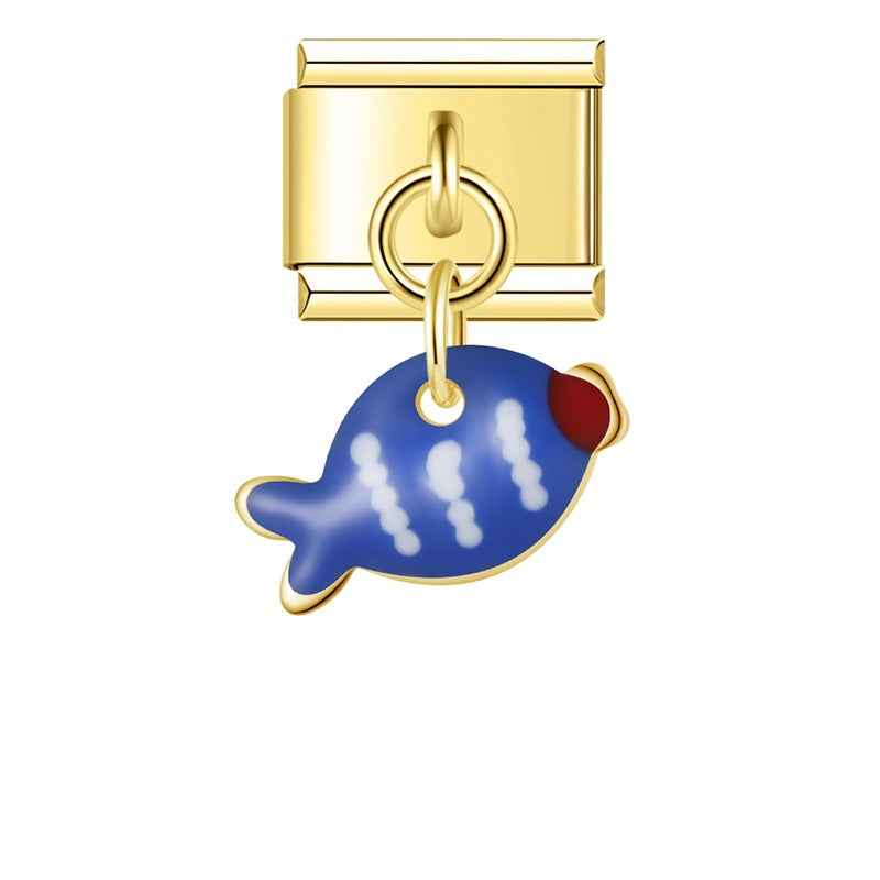Colorful Fish Dangle Charm in Silver & Gold