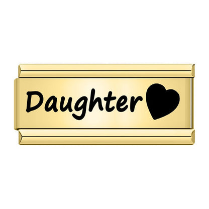 Golden Double Word Italian Charms — Love, Dream, Family, Daughter & Princess Bracelet Links