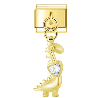 Cute Dinosaur Dangle Italian Charms — Silver & Gold Kawaii Dinosaur Dangle Links