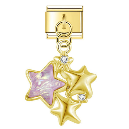 Iridescent Butterfly, Moon & Shimmering Star Trio Dangle Italian Charms — Aurora Celestial Dangle Links