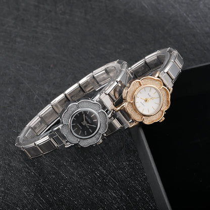Flower Shaped Watch with Textured Edge — Floral Italian Charm Watch Bracelet