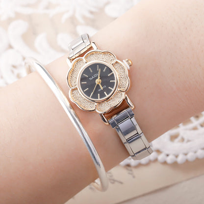 Flower Shaped Watch with Textured Edge — Floral Italian Charm Watch Bracelet