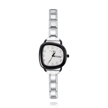 Soft Square Watch with Dark Border — Bold Contrast Italian Charm Watch Bracelet