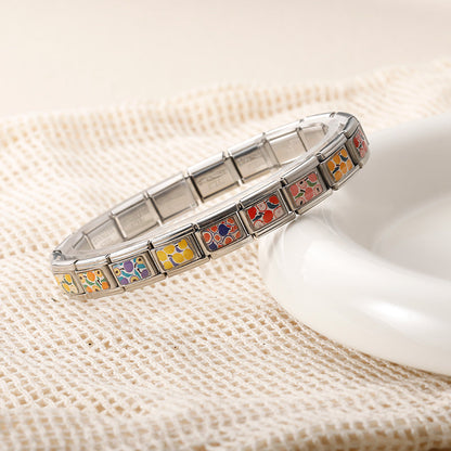 Vibrant Fruit Pattern Italian Charms — Bold Full-Surface Fruit Print Bracelet Links