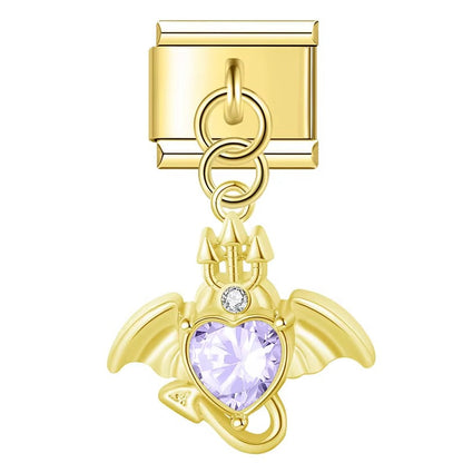 Winged Crystal Devil Heart Dangle Charm