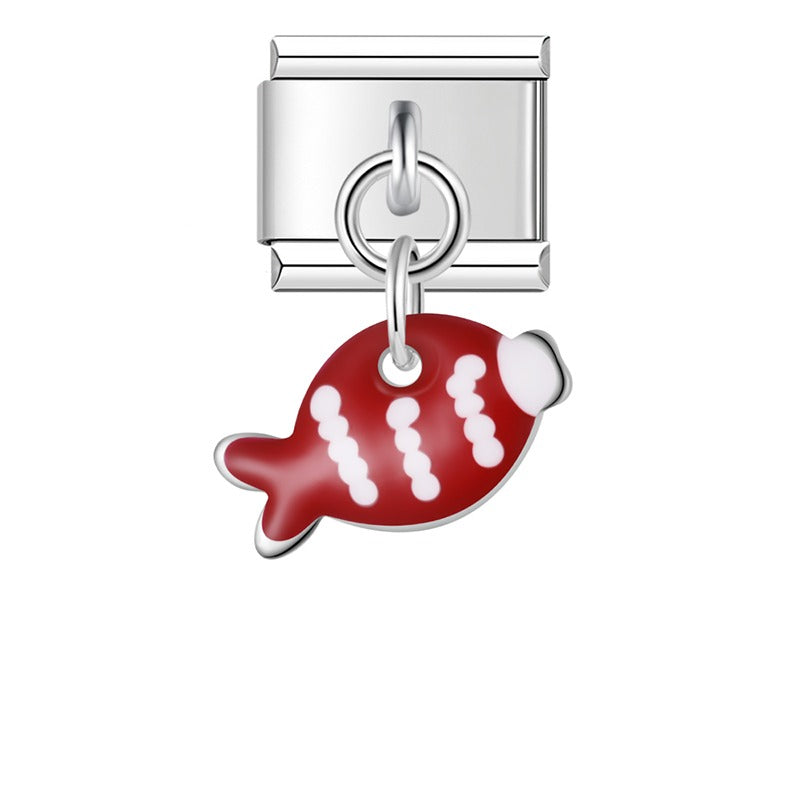 Colorful Fish Dangle Charm in Silver & Gold