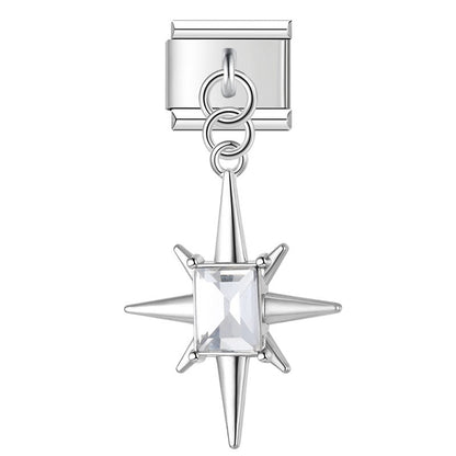 The Crystal North Star & Pastel Sunburst Dangle Charm in Silver