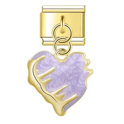 Heart & Pearl Bow Dangle Italian Charms in Gold — Textured Enamel Heart & Pearl Medallion Dangle Links
