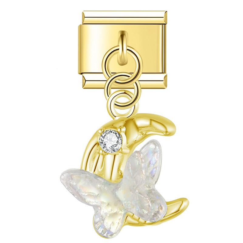 Iridescent Butterfly Moon & Shimmering Star Trio Dangle Charm