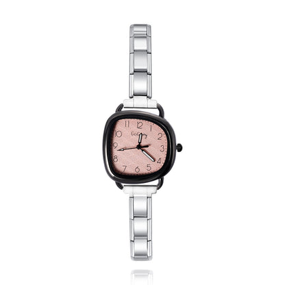 Soft Square Watch with Dark Border — Bold Contrast Italian Charm Watch Bracelet