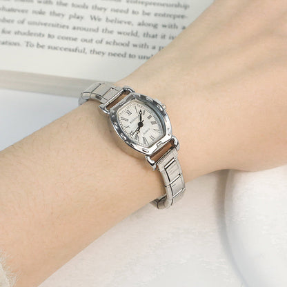 Soft Rectangle Silver Watch with Cut-Out Edge Detail — Architectural Italian Charm Watch