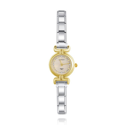 Elegant Petite Round Watch with Double Border — Delicate Italian Charm Watch Bracelet