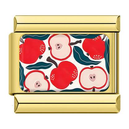 Vibrant Fruit Pattern Italian Charms — Bold Full-Surface Fruit Print Bracelet Links