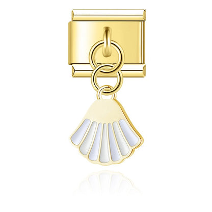 Ladybug, Shell & Floral Heart Dangle Charm in Gold