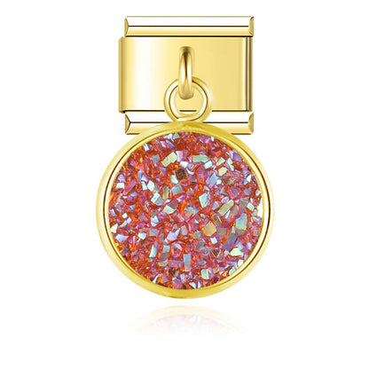 The Round Shiny Sparkling Druzy Dangle Charm in Gold