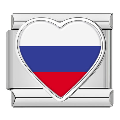 Heart National Flag Italian Charms in Silver — Silver Heart Country Flag 9mm Bracelet Links