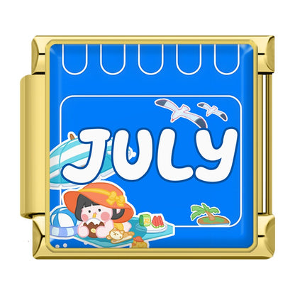 Golden Colourful Month Italian Charms — January to December Gold Enamel Calendar Bracelet Links