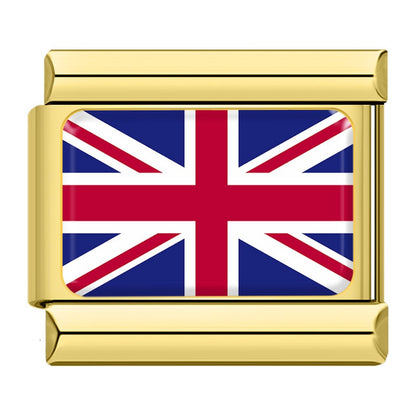 World Nations Flag Italian Charms — Gold Border Country Flag Bracelet Links