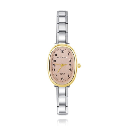 Vintage Oval Two-Tone Watch — Gold & Silver Mix Italian Charm Watch Bracelet