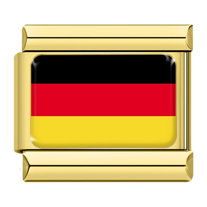 World Nations Flag Italian Charms — Gold Border Country Flag Bracelet Links