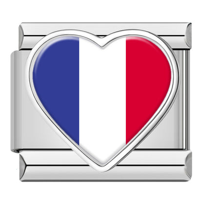 Heart National Flag Italian Charms in Silver — Silver Heart Country Flag 9mm Bracelet Links