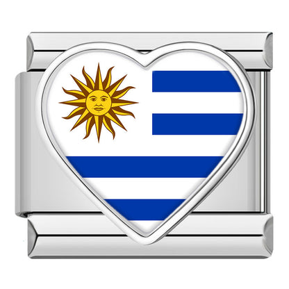 Silver Heart National Flag Italian Charms — World Country Heart Flag 9mm Bracelet Links