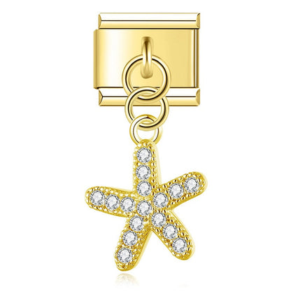 Elegant Diamond Starfish Star Flower charms in gold