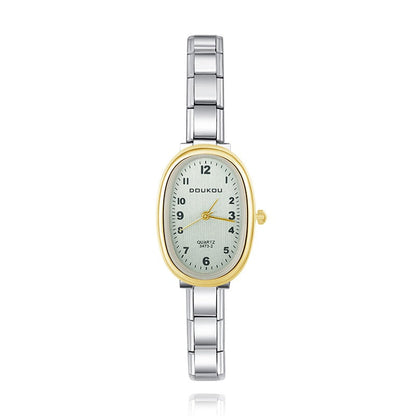 Vintage Oval Two-Tone Watch — Gold & Silver Mix Italian Charm Watch Bracelet