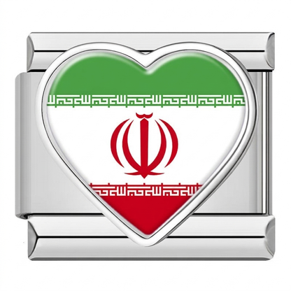 Global Love Heart Italian Charms — World Country Heart Flag 9mm Bracelet Links