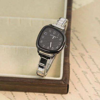 Soft Square Watch with Dark Border — Bold Contrast Italian Charm Watch Bracelet