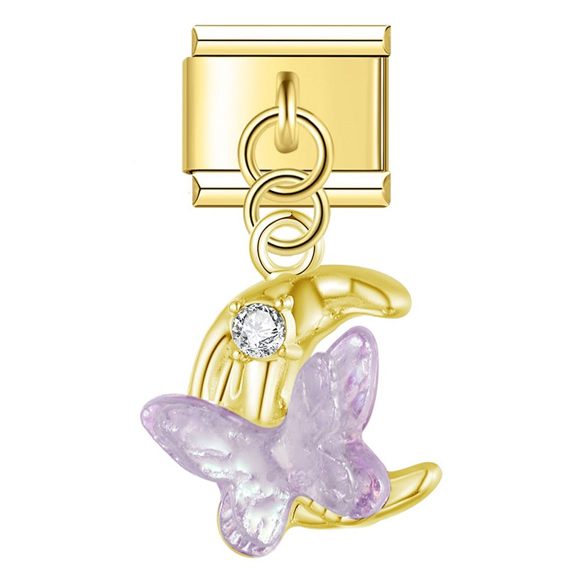 Iridescent Butterfly Moon & Shimmering Star Trio Dangle Charm