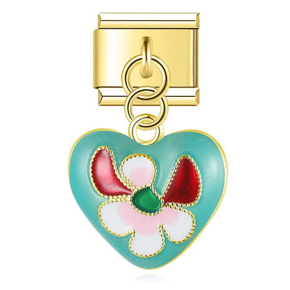 The Vibrant Enamel Butterfly & Floral Heart Dangle Charm in Gold