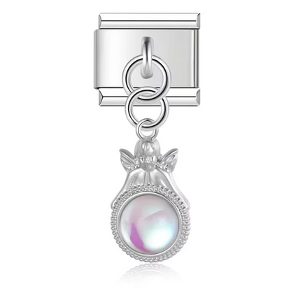 Pearl Heart & Flower Dangle Italian Charms — Mother of Pearl Pendant Bracelet Links