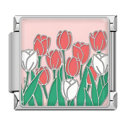 Elegant Silver Flower Italian Charms — Daisy, Rose, Hibiscus & Floral Enamel Bracelet Links