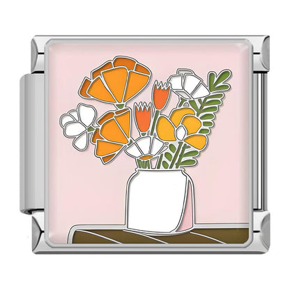 Elegant Silver Flower Italian Charms — Daisy, Rose, Hibiscus & Floral Enamel Bracelet Links