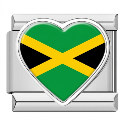 Global Love Heart Italian Charms — World Country Heart Flag 9mm Bracelet Links