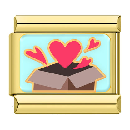 Playful Valentine's Love Gold Italian Charms — I Love You, Heart Key, Love Balloons & More