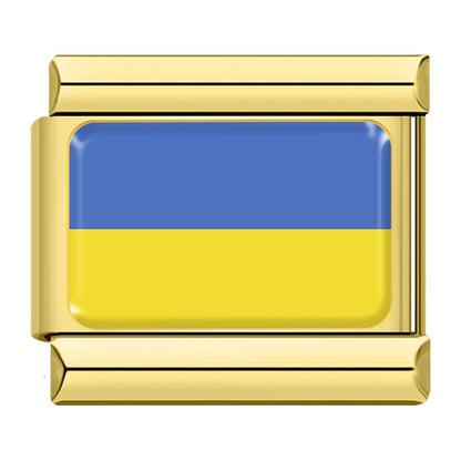 World Nations Flag Italian Charms — Gold Border Country Flag Bracelet Links
