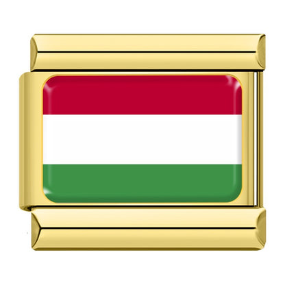 National Flag Italian Charms in Gold — Gold-Frame Country Flag 9mm Bracelet Links
