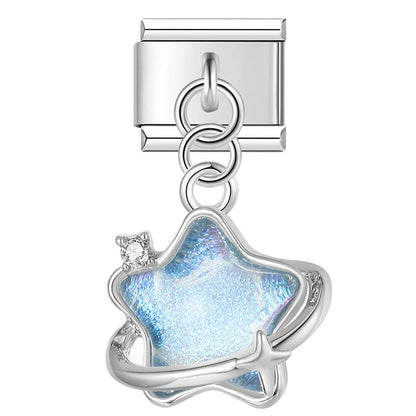 The Celestial Ocean & Iridescent Moon Dangle Charm in Silver