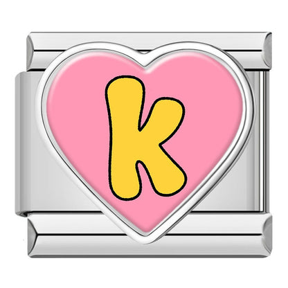 Colourful Heart Letter Initial Italian Charms a–z — Lowercase Alphabet Heart Bracelet Links