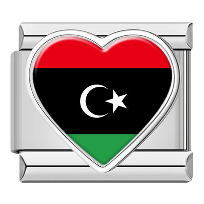 Heart National Flag Italian Charms in Silver — Silver Heart Country Flag 9mm Bracelet Links
