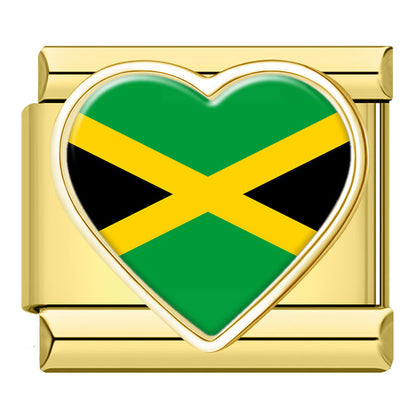 Golden Heart National Flag Italian Charms — Gold Heart Country Flag 9mm Bracelet Links