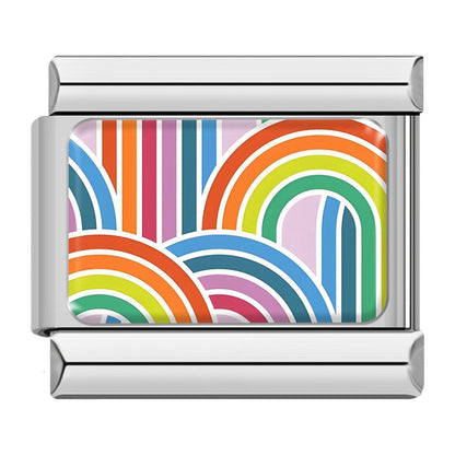 Colorful Rainbow & Floral Pattern Italian Charms