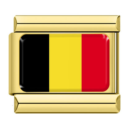 World Nations Flag Italian Charms — Gold Border Country Flag Bracelet Links