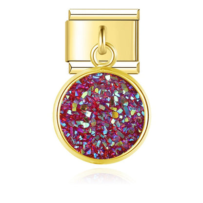 The Round Shiny Sparkling Druzy Dangle Charm in Gold