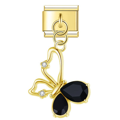 The Crystal Teardrop Butterfly Dangle Charm in Silver & Gold