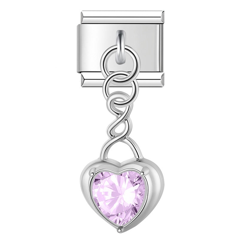 Heart gemstone pendant charms silver&gold