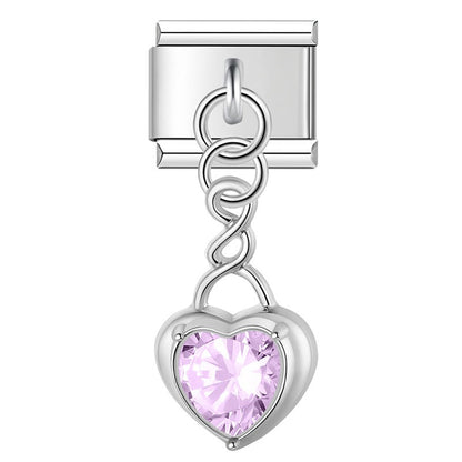 Heart Gemstone Pendant Dangle Italian Charms — Silver & Gold CZ Heart Dangle Links